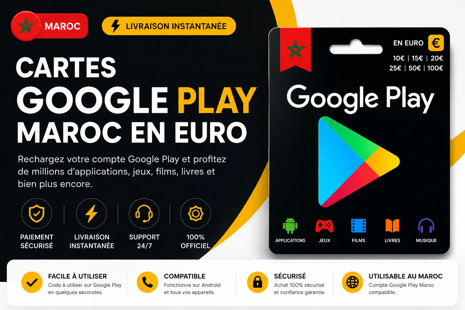 Carte Google Play Maroc pour acheter des applications, jeux et abonnements sur Android facilement en 2026